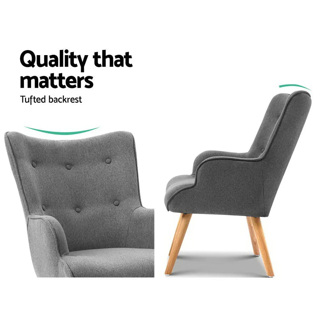 Artiss Armchair Set with Ottoman Grey Lansar - Chez Guru