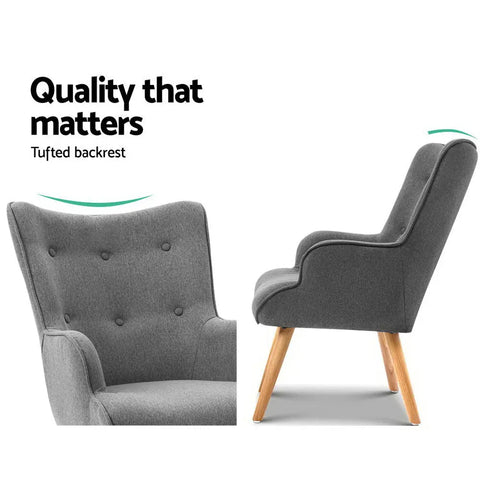 Artiss Armchair Set with Ottoman Grey Lansar - Chez Guru