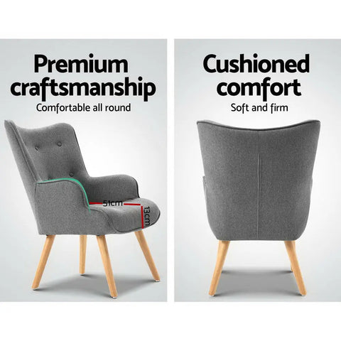 Artiss Armchair Set with Ottoman Grey Lansar - Chez Guru