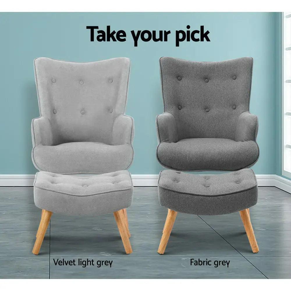 Artiss Armchair Set with Ottoman Grey Lansar - Chez Guru