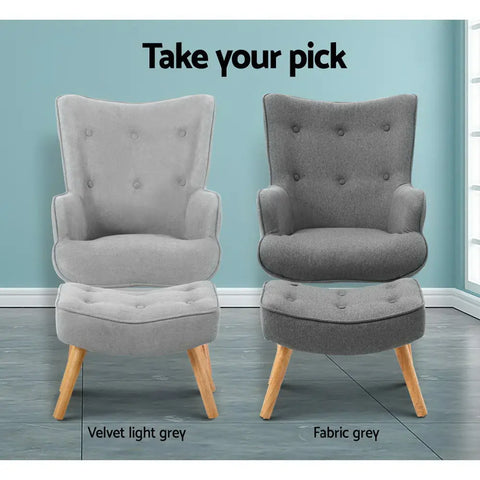 Artiss Armchair Set with Ottoman Grey Lansar - Chez Guru