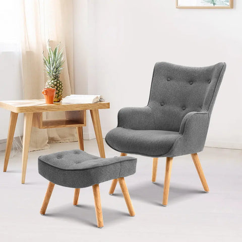 Artiss Armchair Set with Ottoman Grey Lansar - Chez Guru