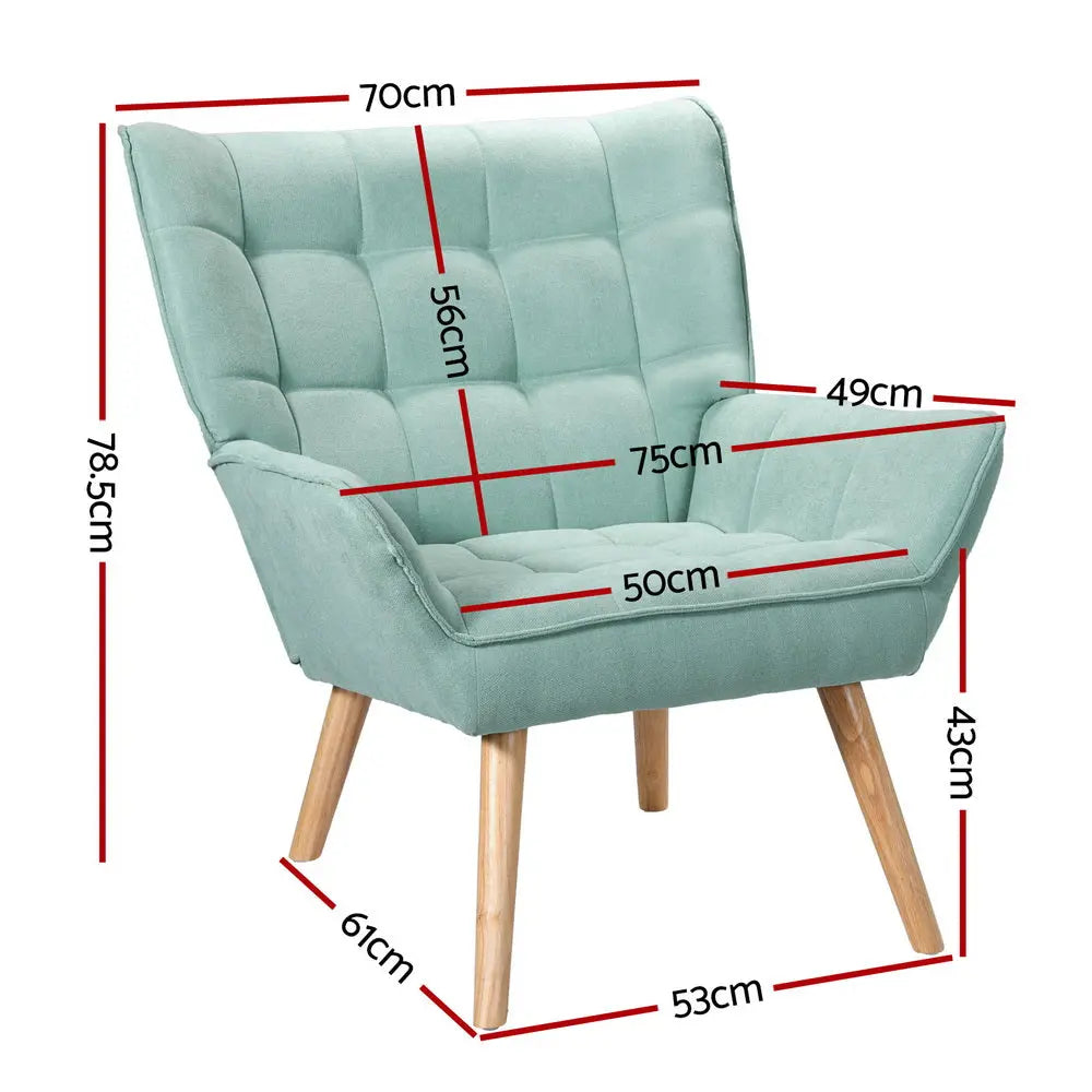 Artiss Armchair Lounge Chair Accent Chairs Sofa Linen Fabric Cushion Seat Blue - Chez Guru