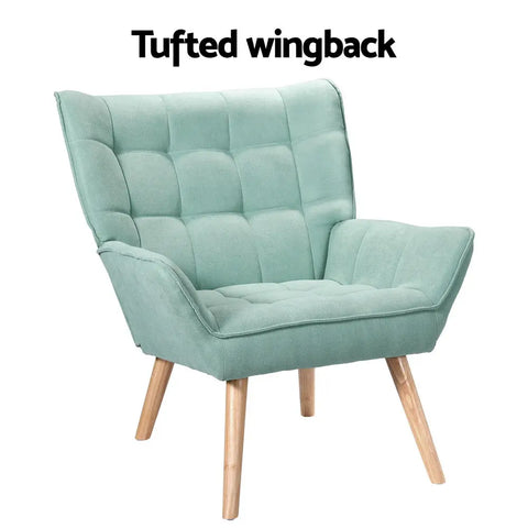 Artiss Armchair Lounge Chair Accent Chairs Sofa Linen Fabric Cushion Seat Blue - Chez Guru