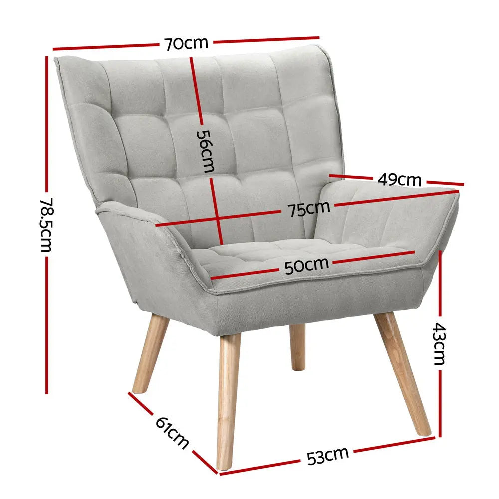 Artiss Armchair Lounge Chair Accent Chairs Sofa Linen Fabric Cushion Seat Grey - Chez Guru