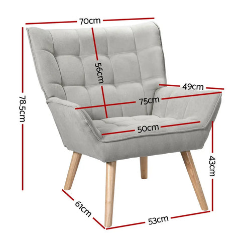 Artiss Armchair Lounge Chair Accent Chairs Sofa Linen Fabric Cushion Seat Grey - Chez Guru