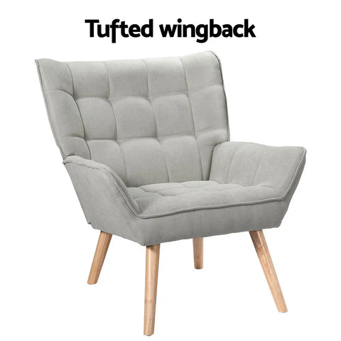 Artiss Armchair Lounge Chair Accent Chairs Sofa Linen Fabric Cushion Seat Grey - Chez Guru