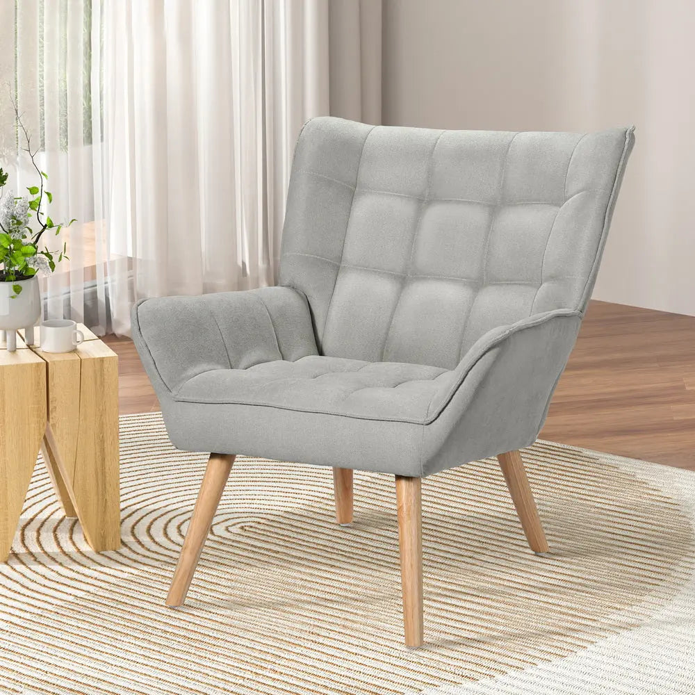 Artiss Armchair Lounge Chair Accent Chairs Sofa Linen Fabric Cushion Seat Grey - Chez Guru