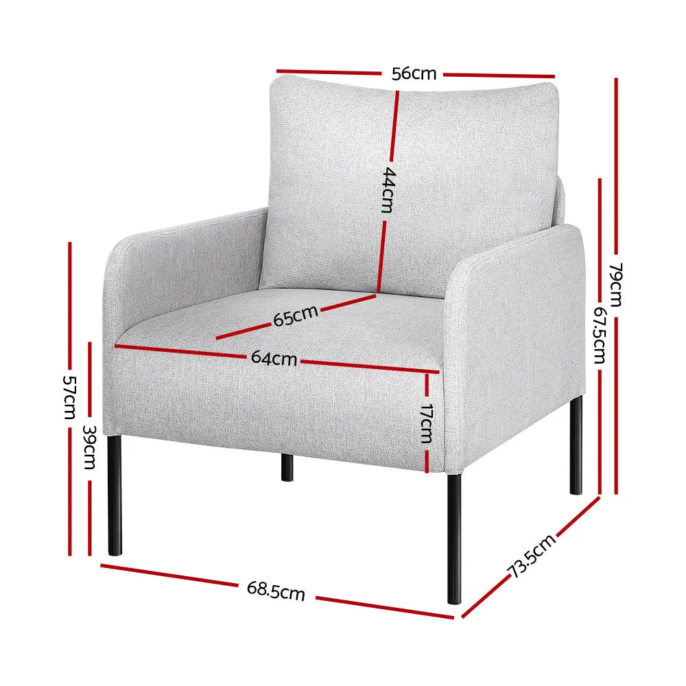 Artiss Armchair Accent Chair Pillow Fabric Grey - Chez Guru