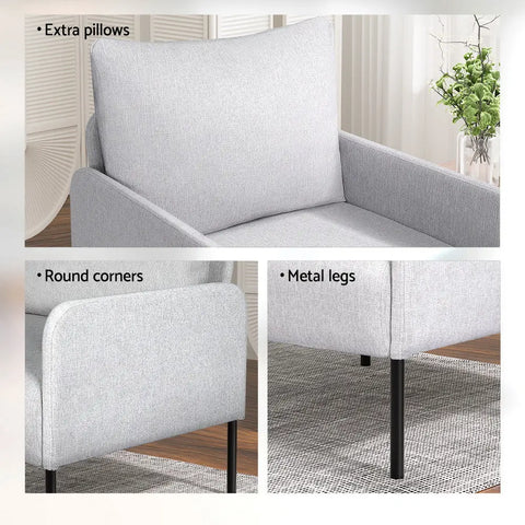 Artiss Armchair Accent Chair Pillow Fabric Grey - Chez Guru