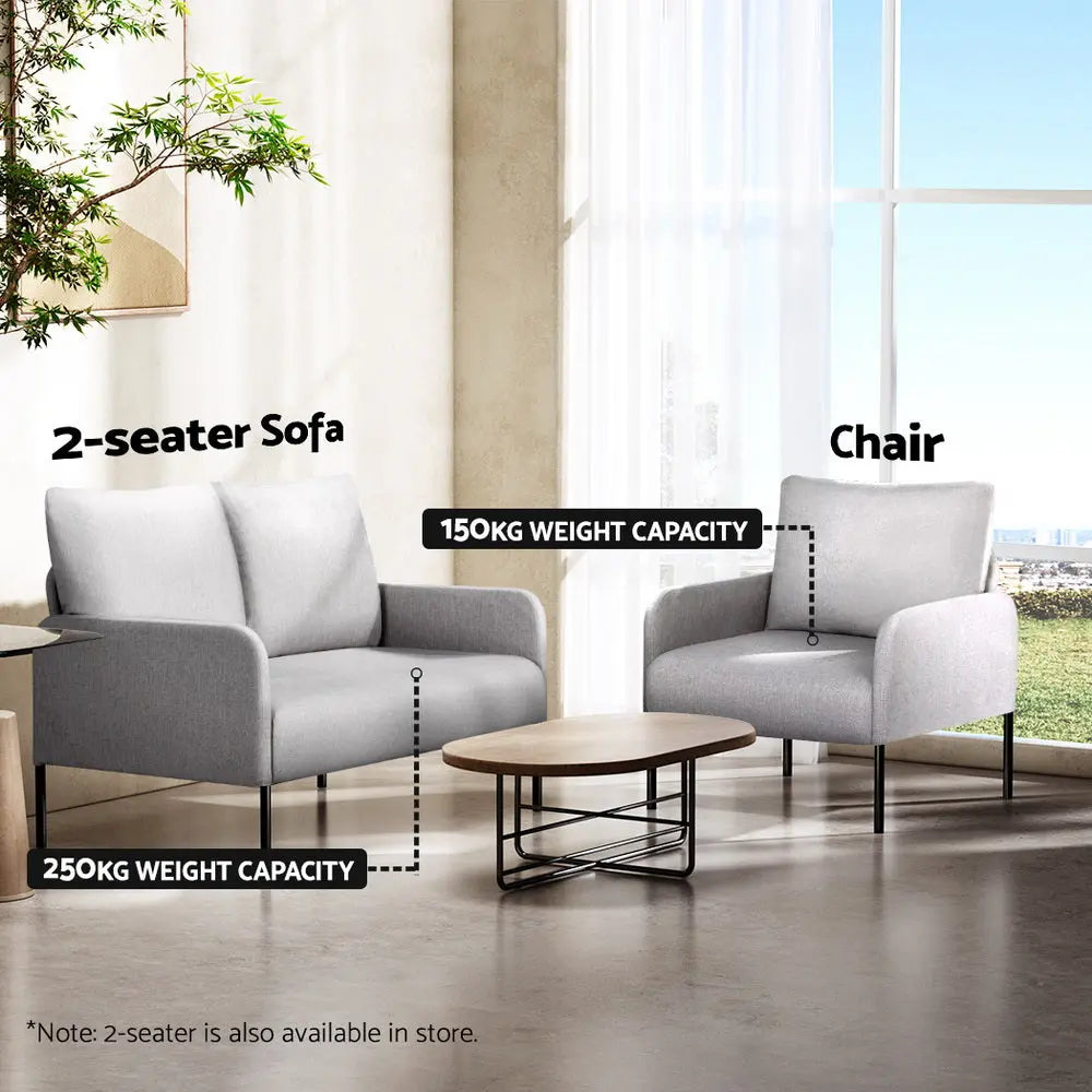 Artiss Armchair Accent Chair Pillow Fabric Grey - Chez Guru