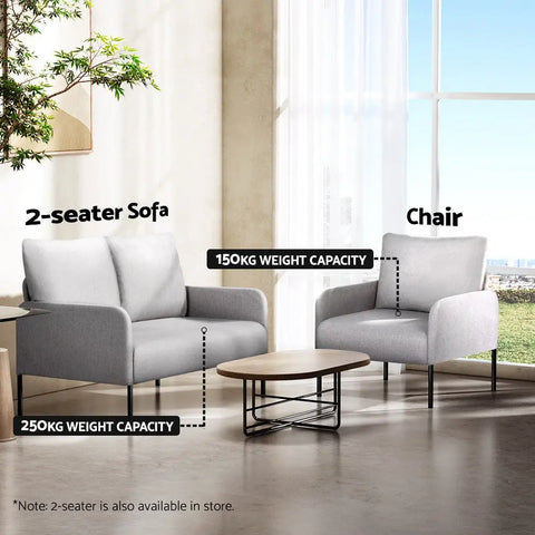 Artiss Armchair Accent Chair Pillow Fabric Grey - Chez Guru
