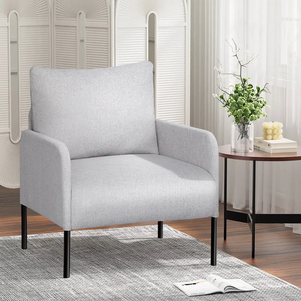 Artiss Armchair Accent Chair Pillow Fabric Grey - Chez Guru