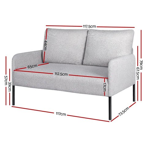 Artiss Armchair 2-Seater Sofa Pillow Linen Grey - Chez Guru