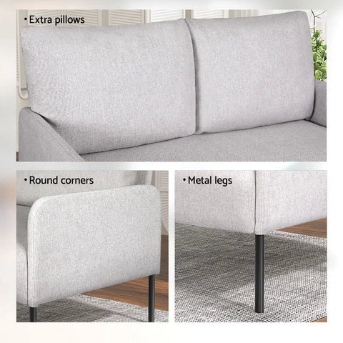 Artiss Armchair 2-Seater Sofa Pillow Linen Grey - Chez Guru