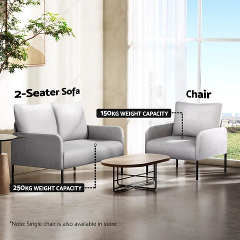 Artiss Armchair 2-Seater Sofa Pillow Linen Grey - Chez Guru
