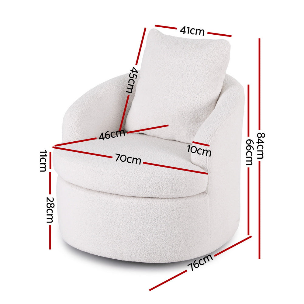 Artiss Round Swivel Armchair Extra Pillow White