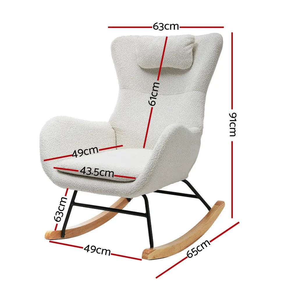 Artiss Rocking Chair Armchair Pillow Boucle White - Chez Guru