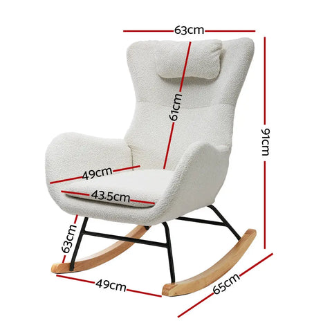 Artiss Rocking Chair Armchair Pillow Boucle White - Chez Guru