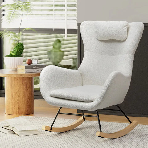 Artiss Rocking Chair Armchair Pillow Boucle White - Chez Guru