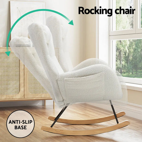 Artiss Rocking Chair Armchair Pillow Boucle White - Chez Guru