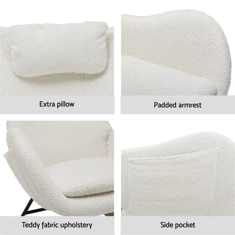 Artiss Rocking Chair Armchair Pillow Boucle White - Chez Guru