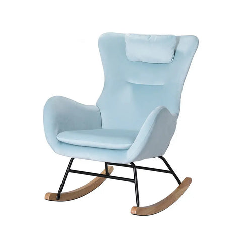 Artiss Rocking Chair Armchair Pillow Velvet Blue - Chez Guru