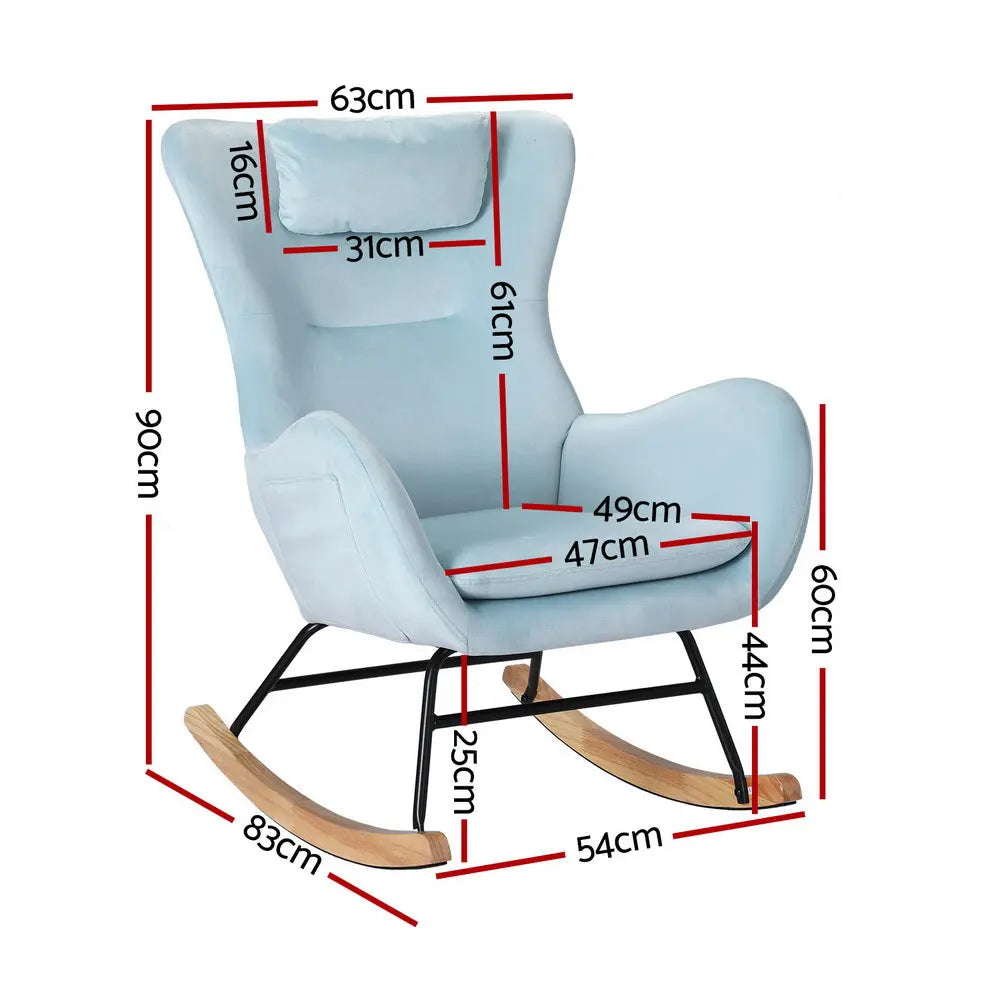 Artiss Rocking Chair Armchair Pillow Velvet Blue - Chez Guru