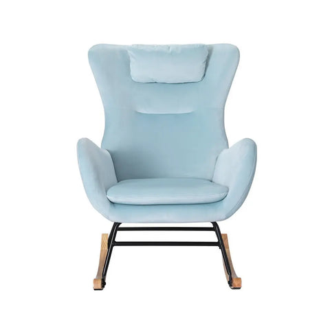 Artiss Rocking Chair Armchair Pillow Velvet Blue - Chez Guru