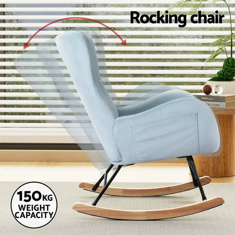 Artiss Rocking Chair Armchair Pillow Velvet Blue - Chez Guru