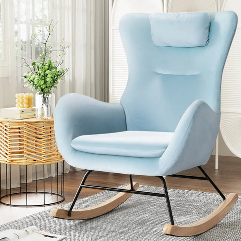 Artiss Rocking Chair Armchair Pillow Velvet Blue - Chez Guru