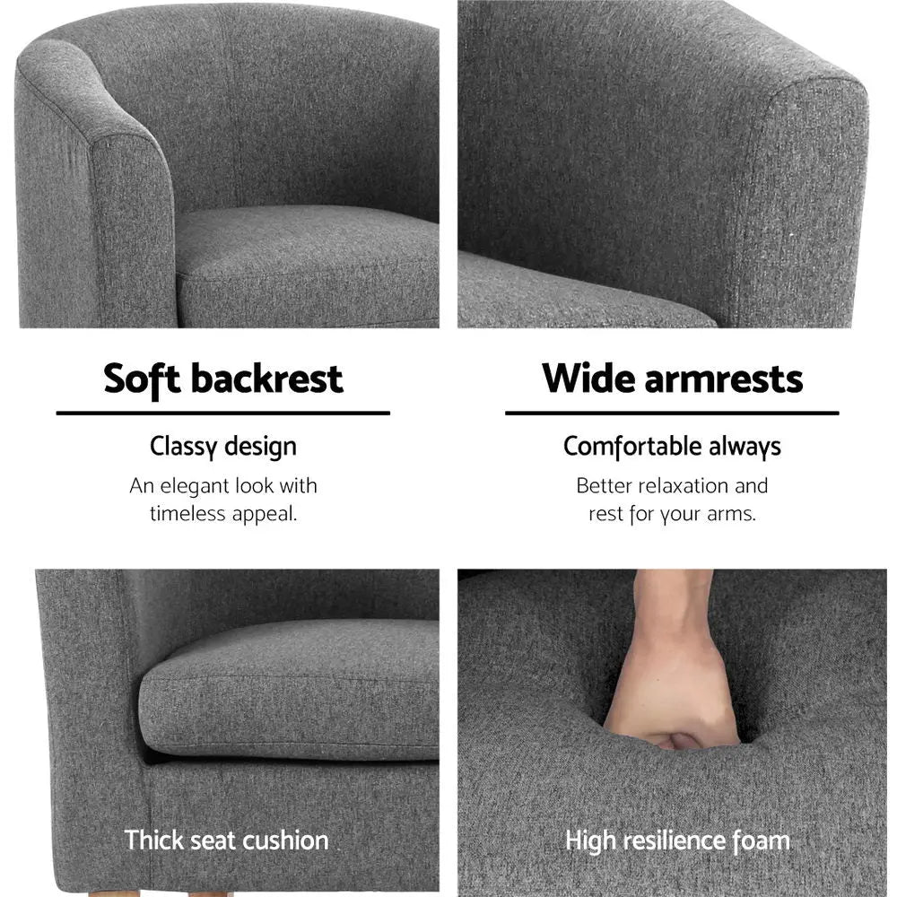 Artiss Abby Fabric Armchair - Grey - Chez Guru