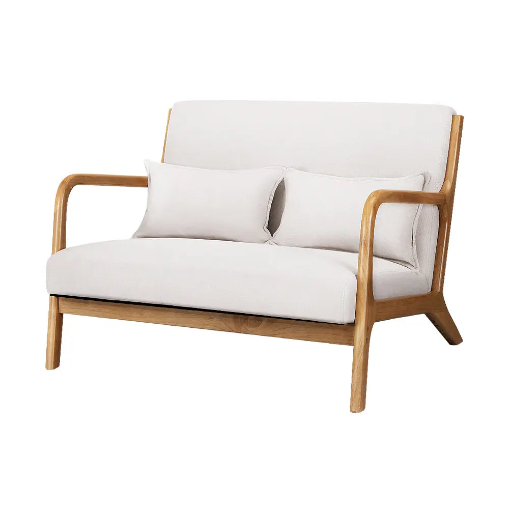 Artiss Armchair Lounge Chair Accent Armchairs Couch Sofa Loveseat Beige Wood - Chez Guru