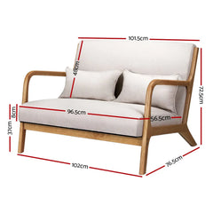 Artiss Armchair Lounge Chair Accent Armchairs Couch Sofa Loveseat Beige Wood - Chez Guru