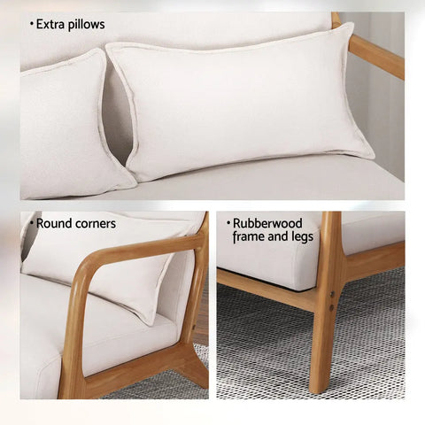 Artiss Armchair Lounge Chair Accent Armchairs Couch Sofa Loveseat Beige Wood - Chez Guru