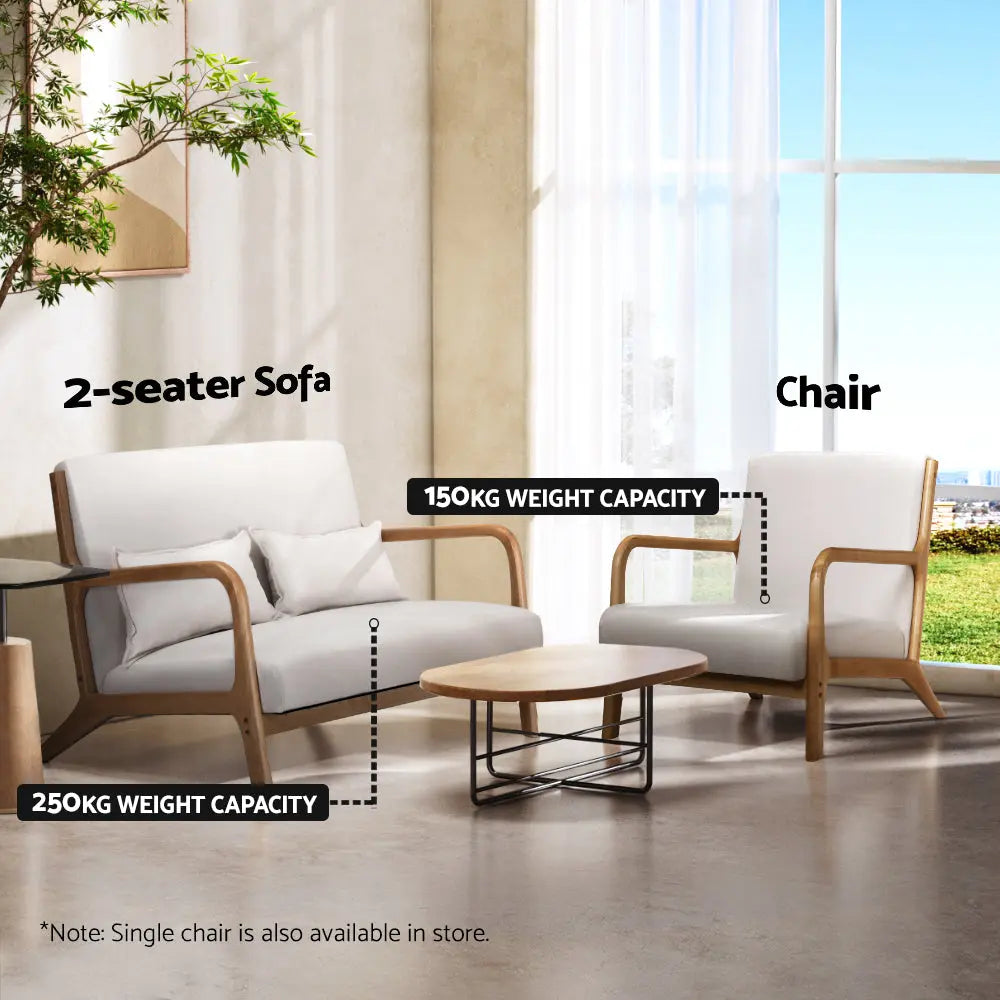 Artiss Armchair Lounge Chair Accent Armchairs Couch Sofa Loveseat Beige Wood - Chez Guru