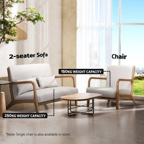 Artiss Armchair Lounge Chair Accent Armchairs Couch Sofa Loveseat Beige Wood - Chez Guru