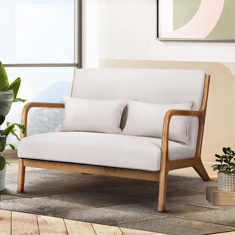 Artiss Armchair Lounge Chair Accent Armchairs Couch Sofa Loveseat Beige Wood - Chez Guru