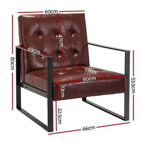 Artiss Armchair Lounge Chair Accent Chairs PU Leather Sofa Brown Metal Frame - Chez Guru