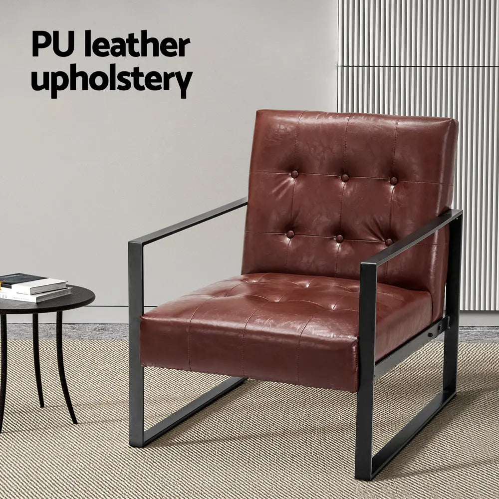 Artiss Armchair Lounge Chair Accent Chairs PU Leather Sofa Brown Metal Frame - Chez Guru