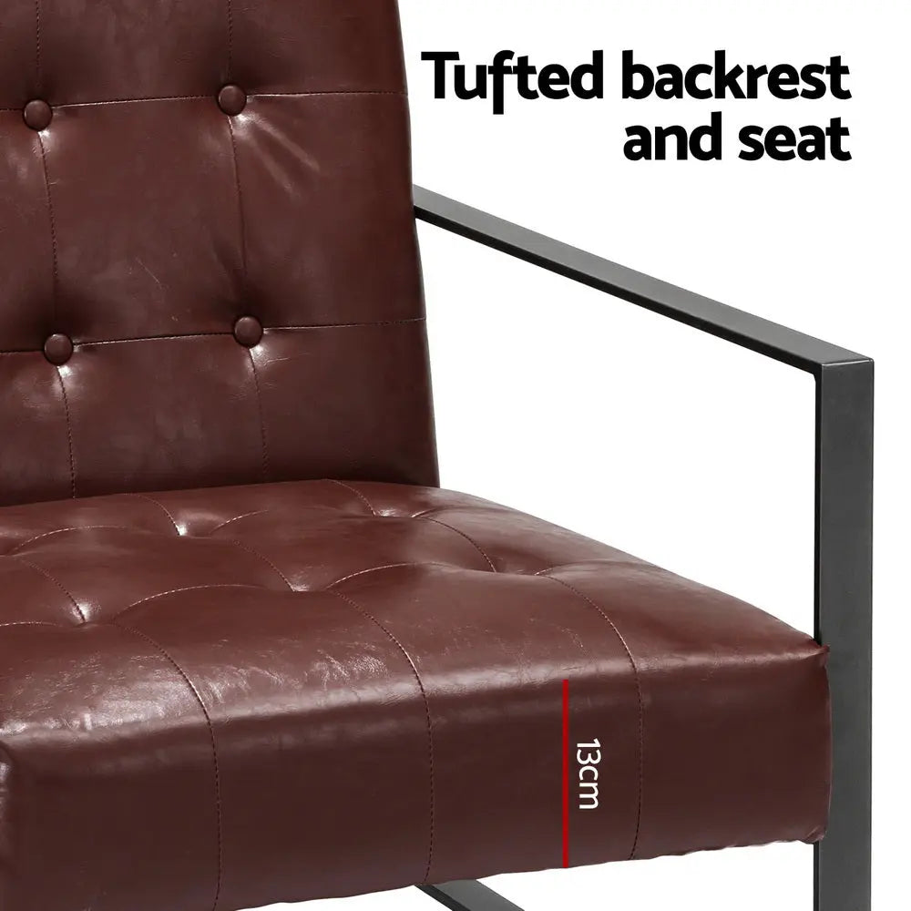 Artiss Armchair Lounge Chair Accent Chairs PU Leather Sofa Brown Metal Frame - Chez Guru