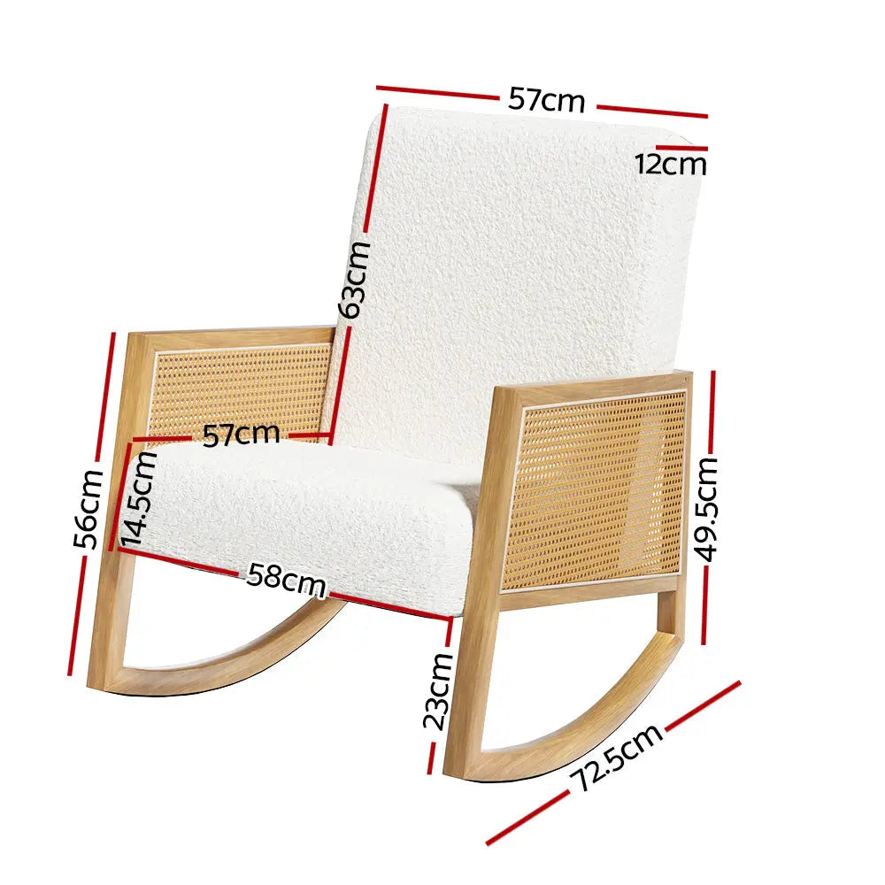 Artiss Armchair Rocking Chair Boucle Rattan White - Chez Guru