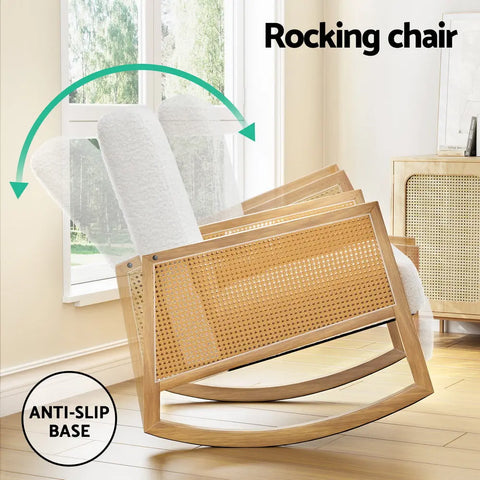 Artiss Armchair Rocking Chair Boucle Rattan White - Chez Guru
