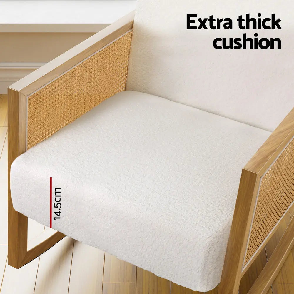 Artiss Armchair Rocking Chair Boucle Rattan White - Chez Guru