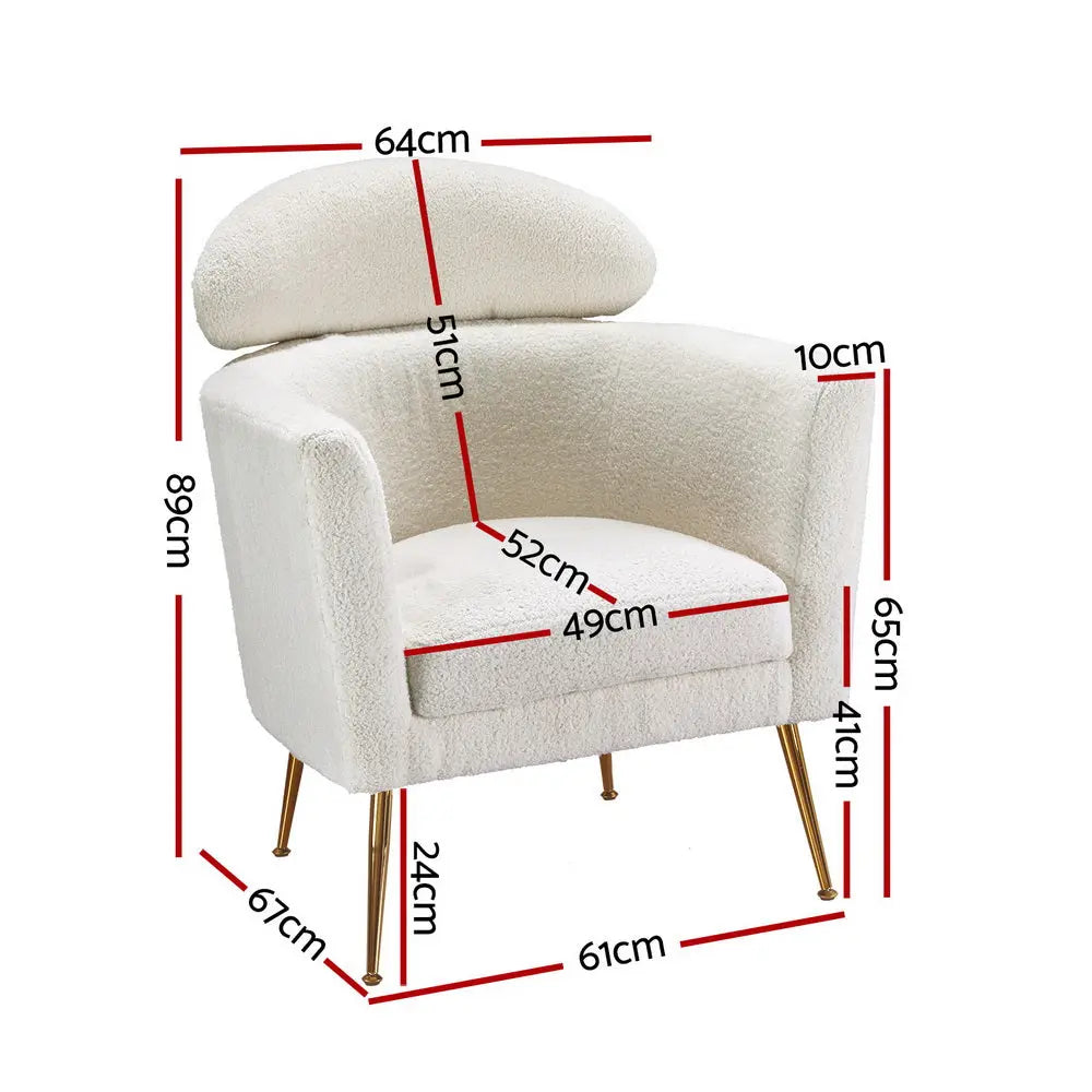 Artiss Armchair Boucle Fabric White Yoli - Chez Guru