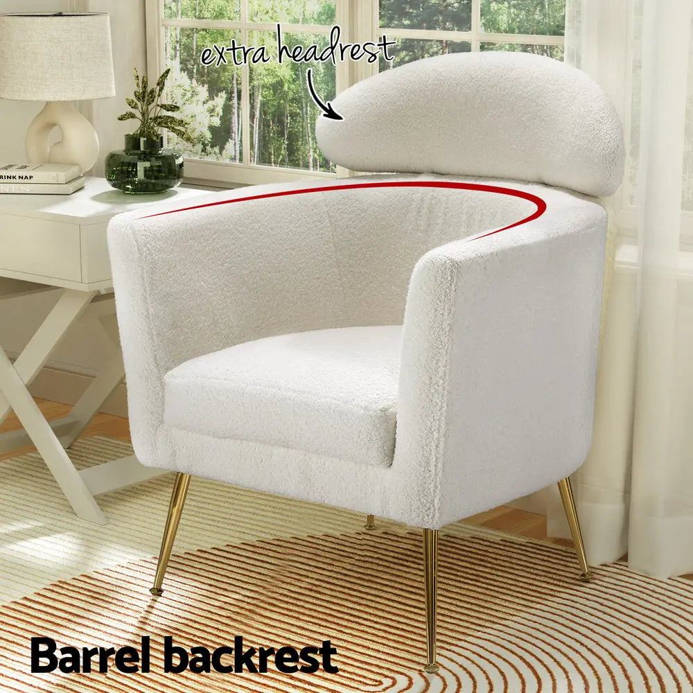 Artiss Armchair Boucle Fabric White Yoli - Chez Guru