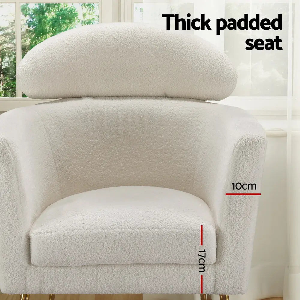 Artiss Armchair Boucle Fabric White Yoli - Chez Guru