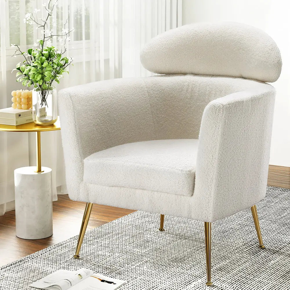 Artiss Armchair Boucle Fabric White Yoli - Chez Guru