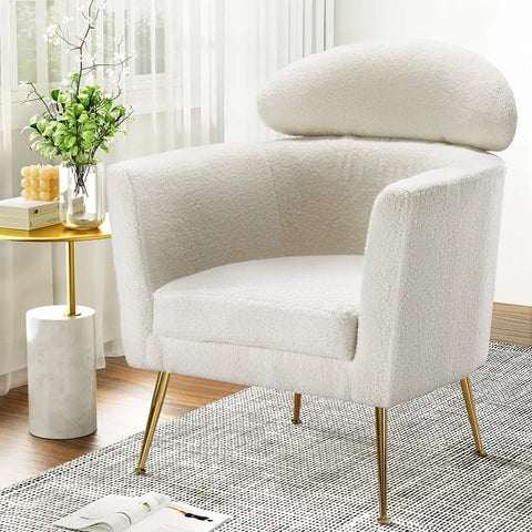 Artiss Armchair Boucle Fabric White Yoli - Chez Guru