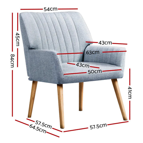 Artiss Armchair Fabric Blue Grey Sebastini - Chez Guru